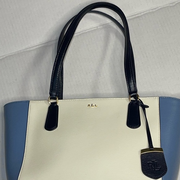 RALPH LAUREN WOMEN'S BAG cream and blue with zip closure at the top - Picture 7 of 15